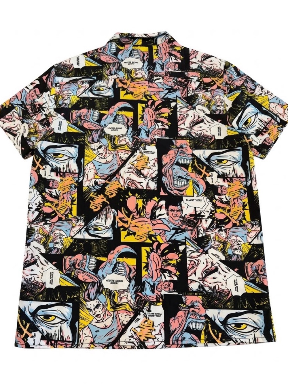 Graphic Comic-Print Short Sleeve Shirt in Black & Pastel